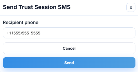 ClearBadge workflow showing where a professional enters a recipient phone number for a trust session SMS